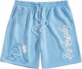 GORGLITTER Men's Letter Graphic Track Shorts Drawstring Waist Summer Workout Shorts
