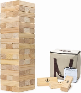 GoSports Large Wooden Stacking Game - Stacks Up to 3 ft - Choose Brown Wood Stain, Gray, or Natural - Toppling Tower