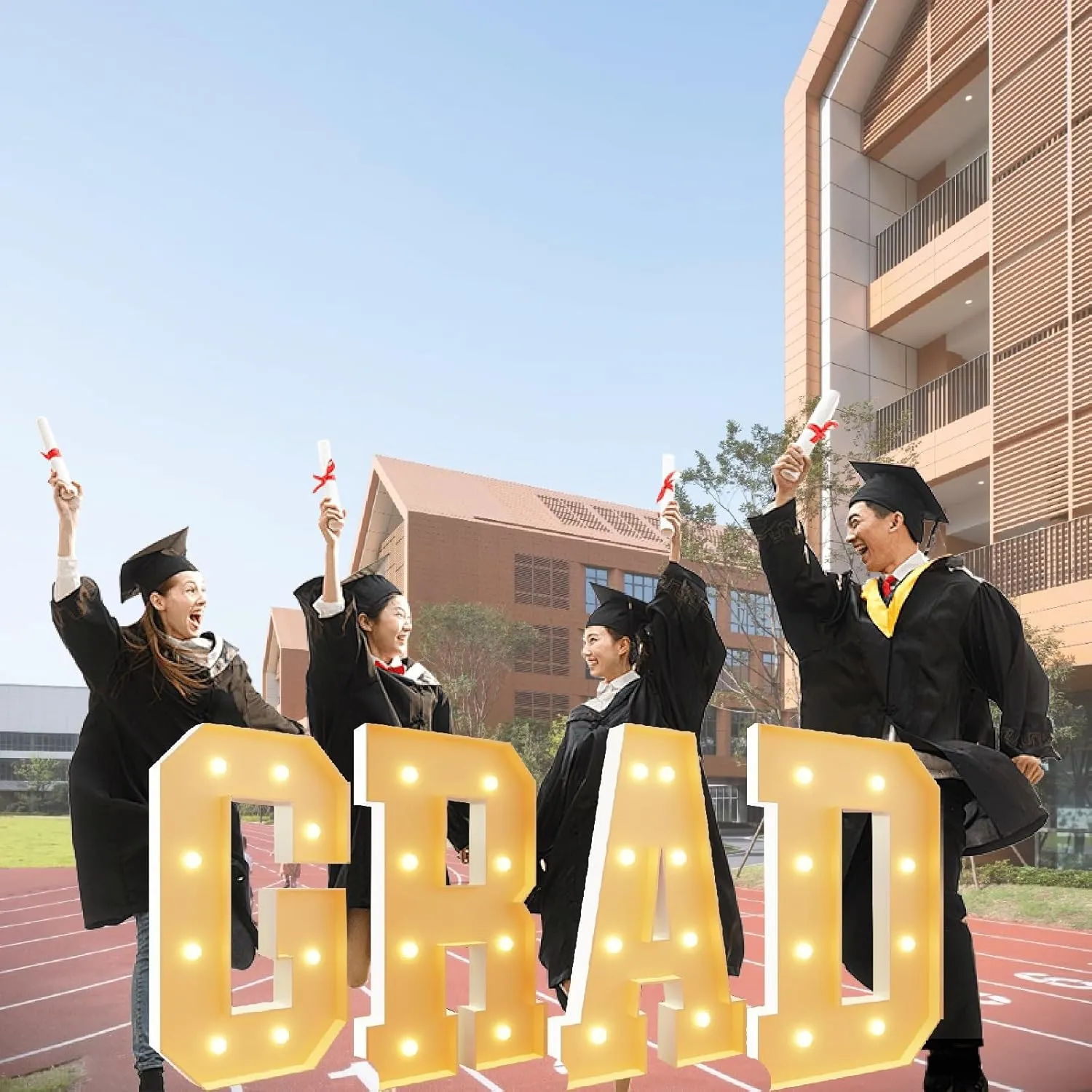 Graduation Party Decoration, 3.3 FT LED Large Marquee Light Up Letter Grad Sign Mosaic Balloon Frame Set for High School College Prom Decor(2.3ft)