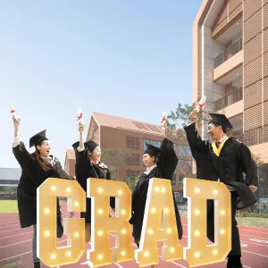 Graduation Party Decoration, 3.3 FT LED Large Marquee Light Up Letter Grad Sign Mosaic Balloon Frame Set for High School College Prom Decor(2.3ft)