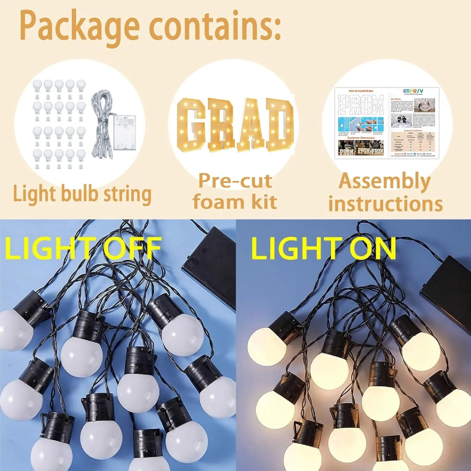 Graduation Party Decoration, 3.3 FT LED Large Marquee Light Up Letter Grad Sign Mosaic Balloon Frame Set for High School College Prom Decor(2.3ft)