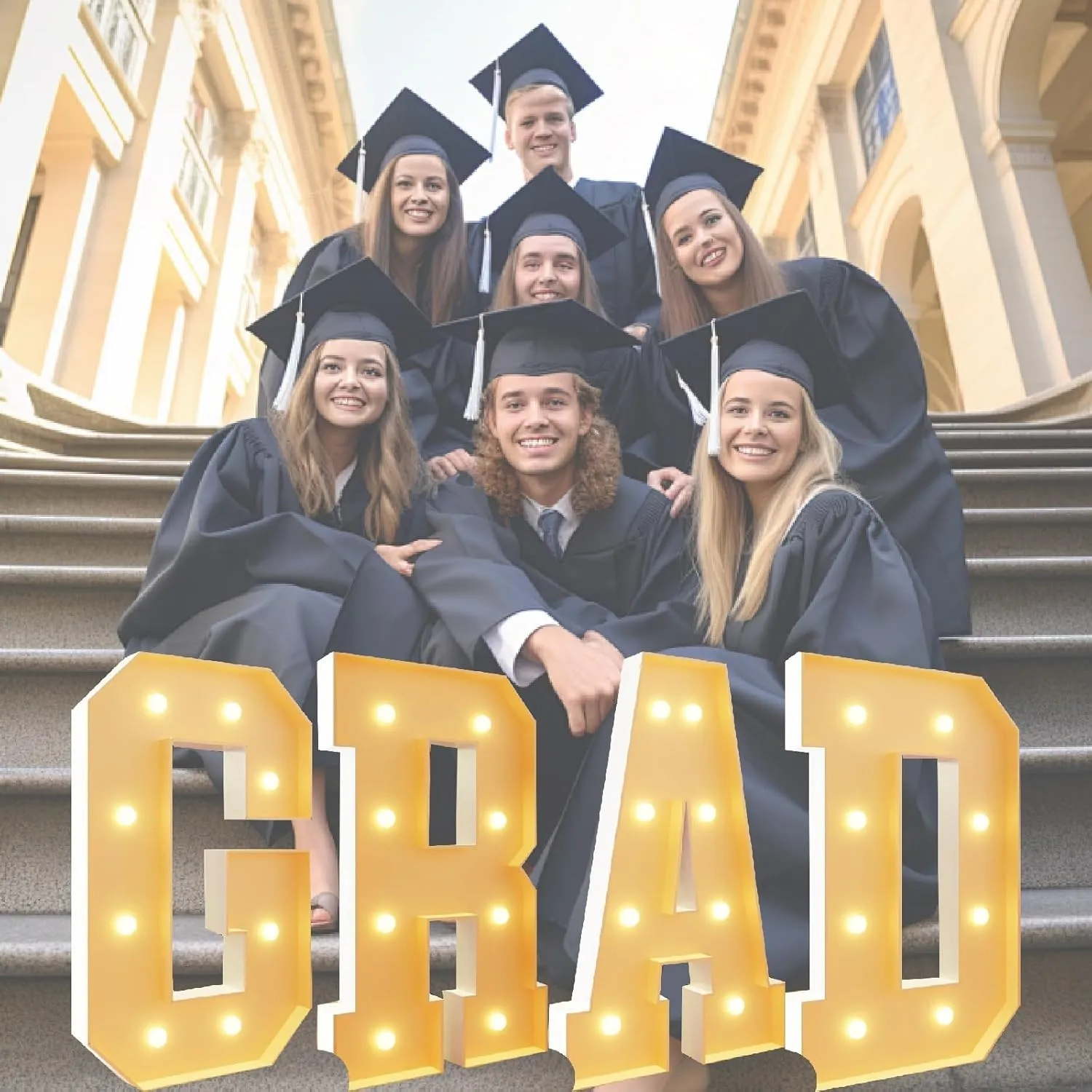 Graduation Party Decoration, 3.3 FT LED Large Marquee Light Up Letter Grad Sign Mosaic Balloon Frame Set for High School College Prom Decor(2.3ft)