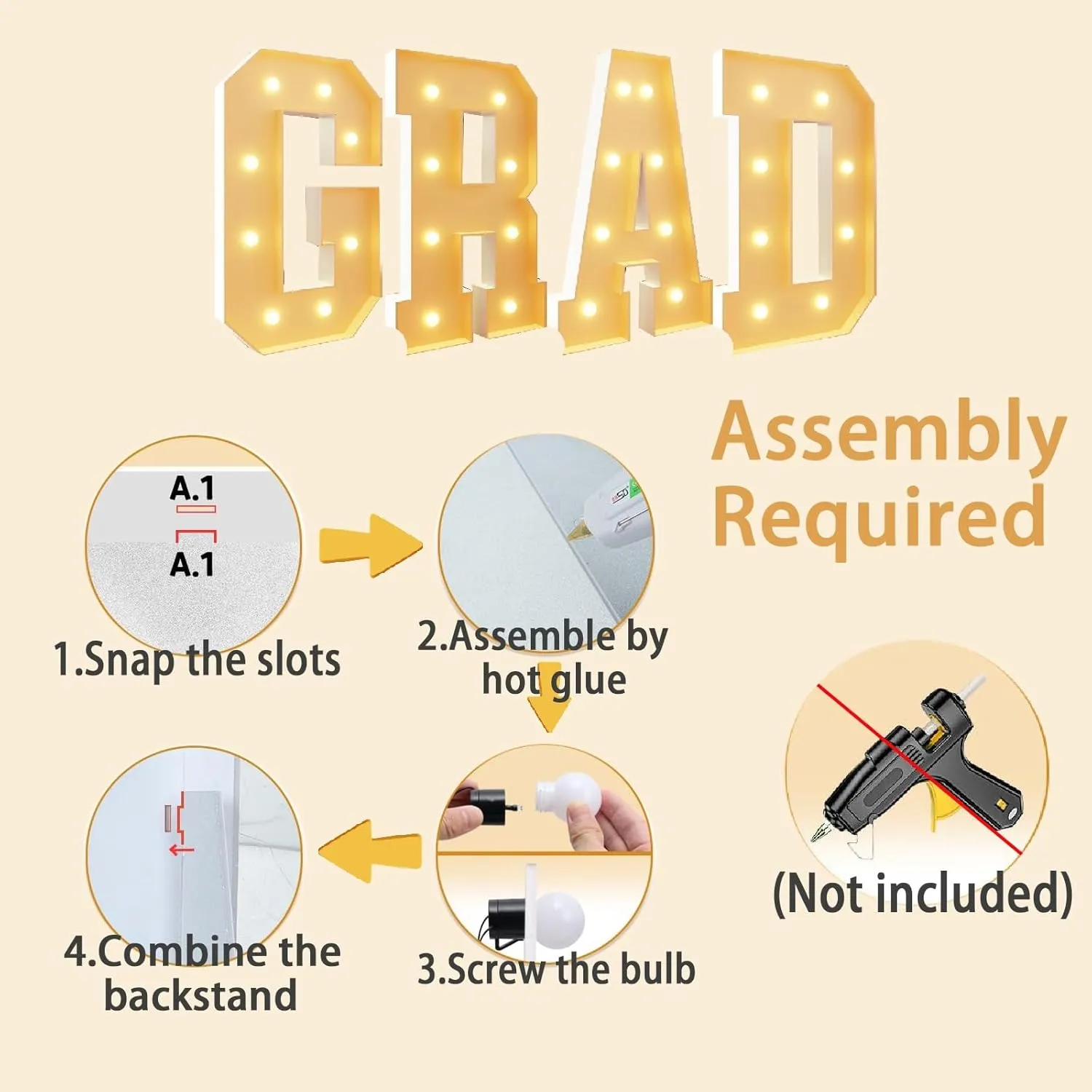 Graduation Party Decoration, 3.3 FT LED Large Marquee Light Up Letter Grad Sign Mosaic Balloon Frame Set for High School College Prom Decor(2.3ft)