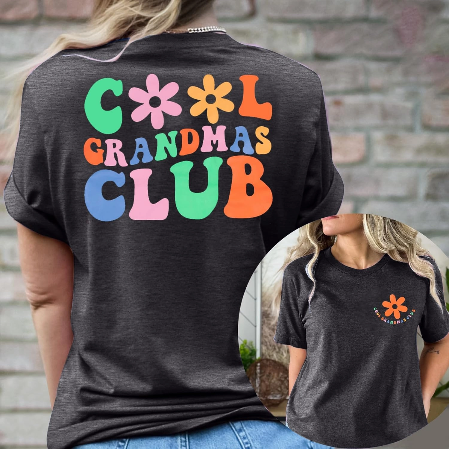 Grandma Shirt Woman Cool Grandma Club T-Shirt Floral Graphic Tee Nana Gifts Shirts Funny Letter Print Tops