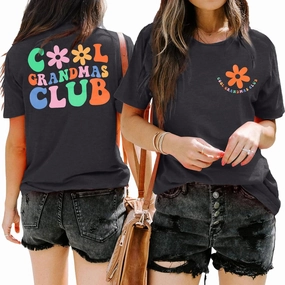 Grandma Shirt Woman Cool Grandma Club T-Shirt Floral Graphic Tee Nana Gifts Shirts Funny Letter Print Tops