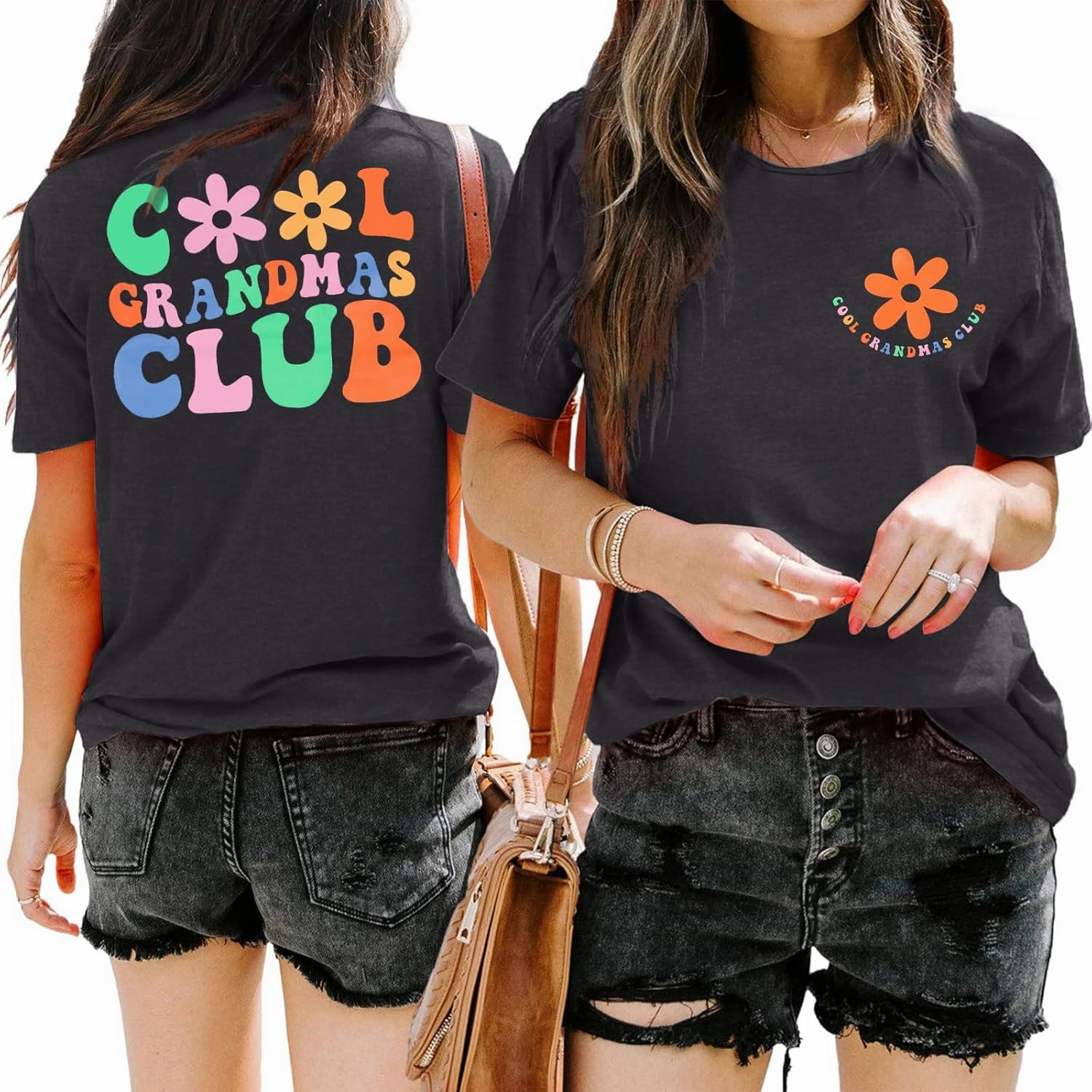 Grandma Shirt Woman Cool Grandma Club T-Shirt Floral Graphic Tee Nana Gifts Shirts Funny Letter Print Tops