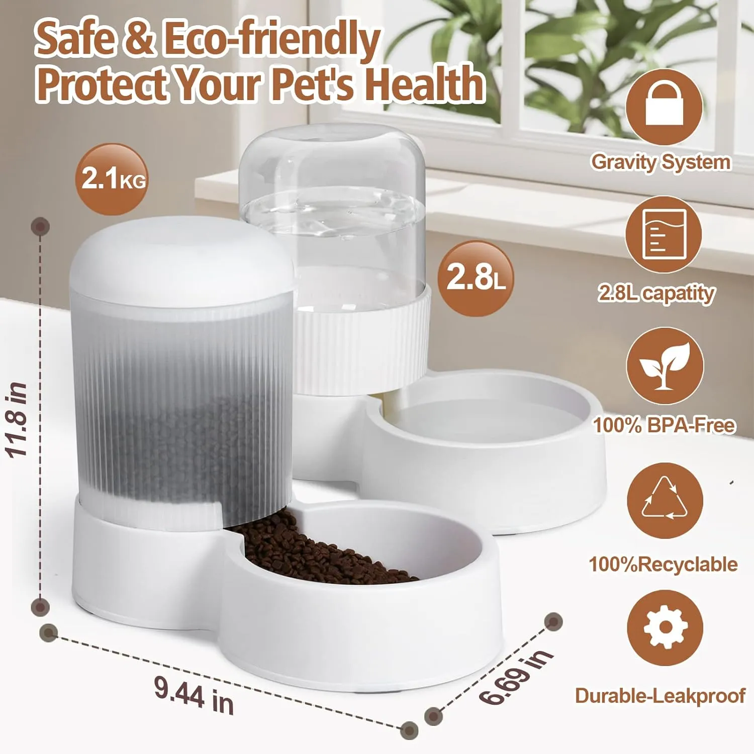 Gravity Cat Feeder with 2.8L Capacity, BPA Free, Food Grade Plastic, Automatic, Eco-Friendly