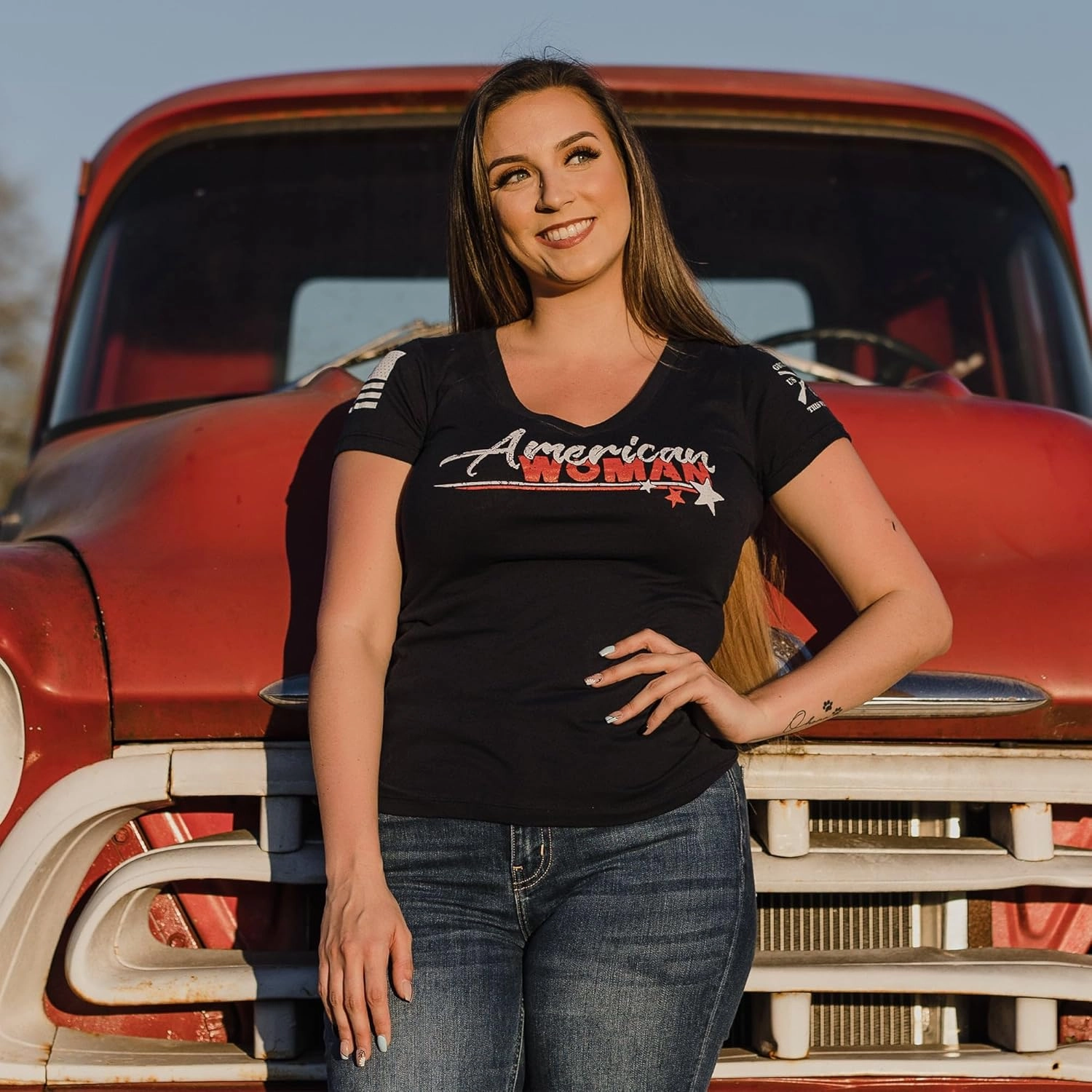 Grunt Style American Woman Women's V-Neck T-Shirt