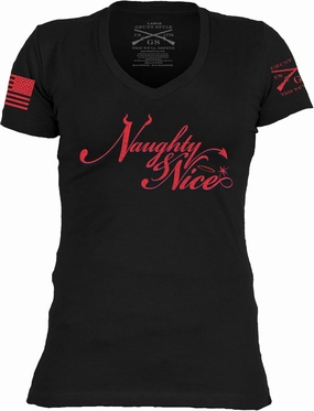 Grunt Style Naughty and Nice Women's V-Neck T-Shirt