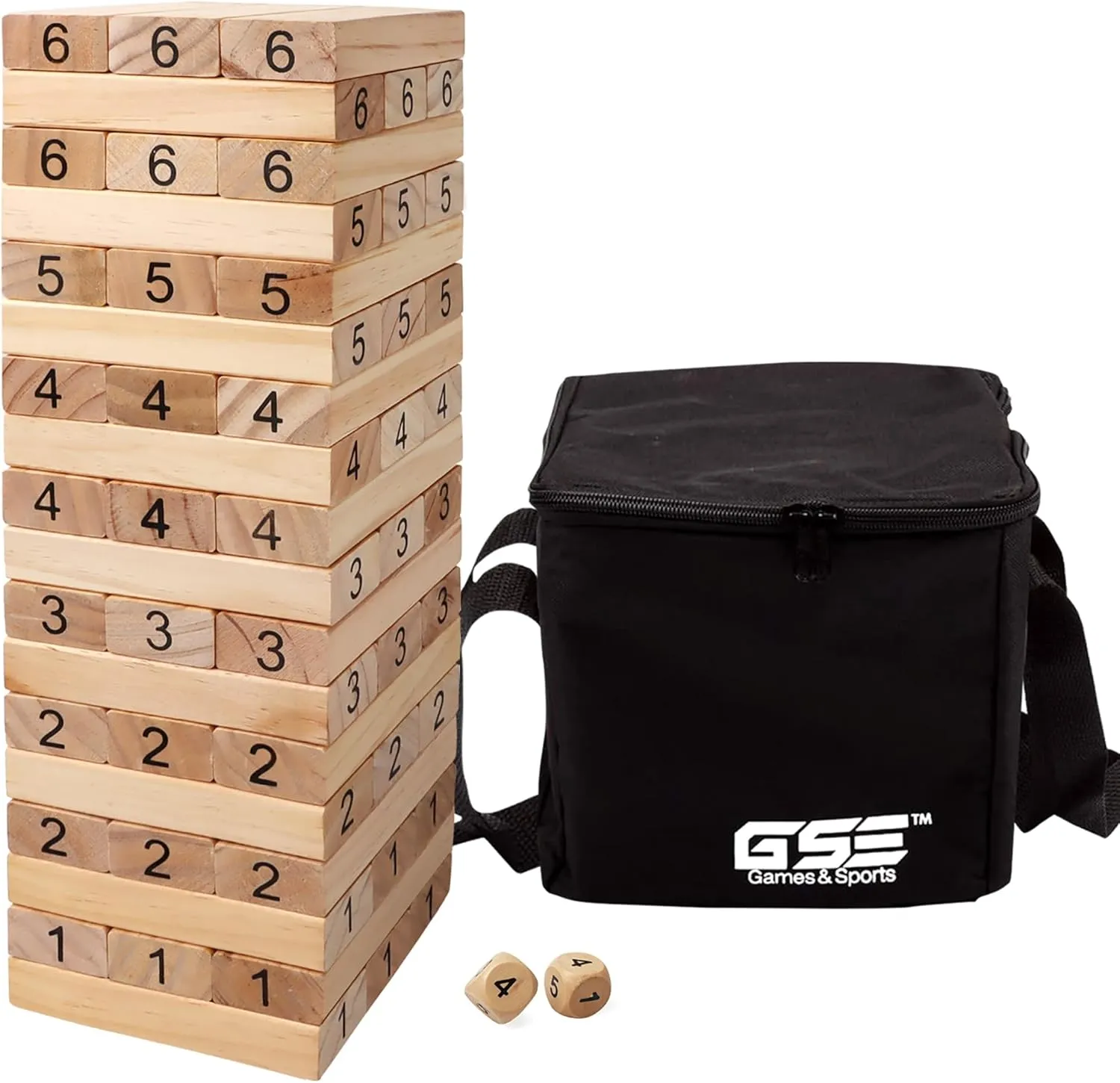 GSE Games & Sports Expert 54-Piece Medium Tumbling Timbers, Wooden Blocks Stacking Floor Game Set with Carrying Bag (Build to Over 3ft)