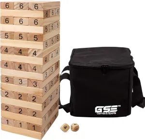 GSE Games & Sports Expert 54-Piece Medium Tumbling Timbers, Wooden Blocks Stacking Floor Game Set with Carrying Bag (Build to Over 3ft)
