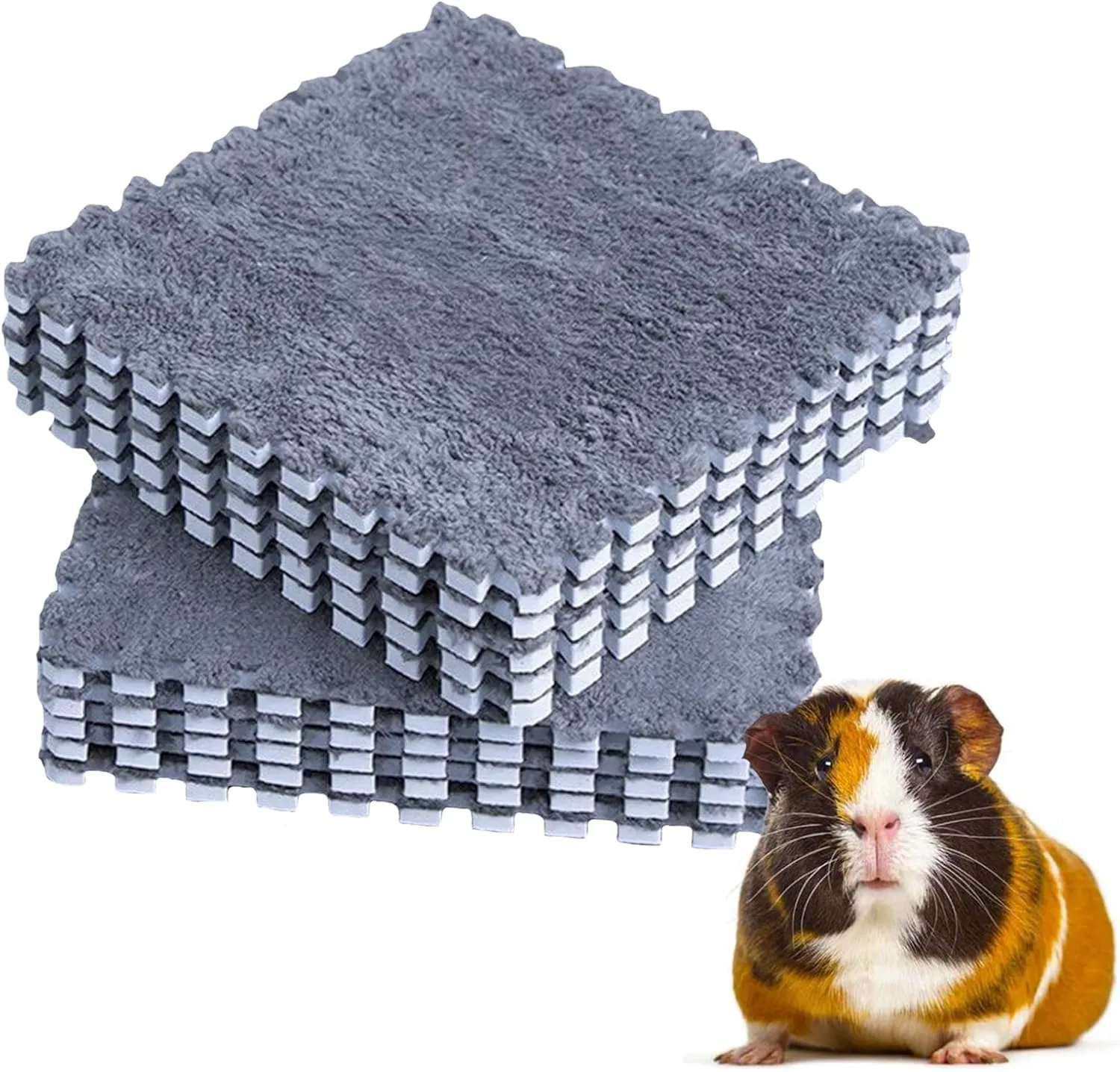 Guinea Pigs Bed Mats, Guinea Pig Fleece Cage Liners, Reusable Rabbit Bedding Liners, Winter Playpen Pad for Bunny, Hedgehog, 10 Piece, 11'' x 11''Grey