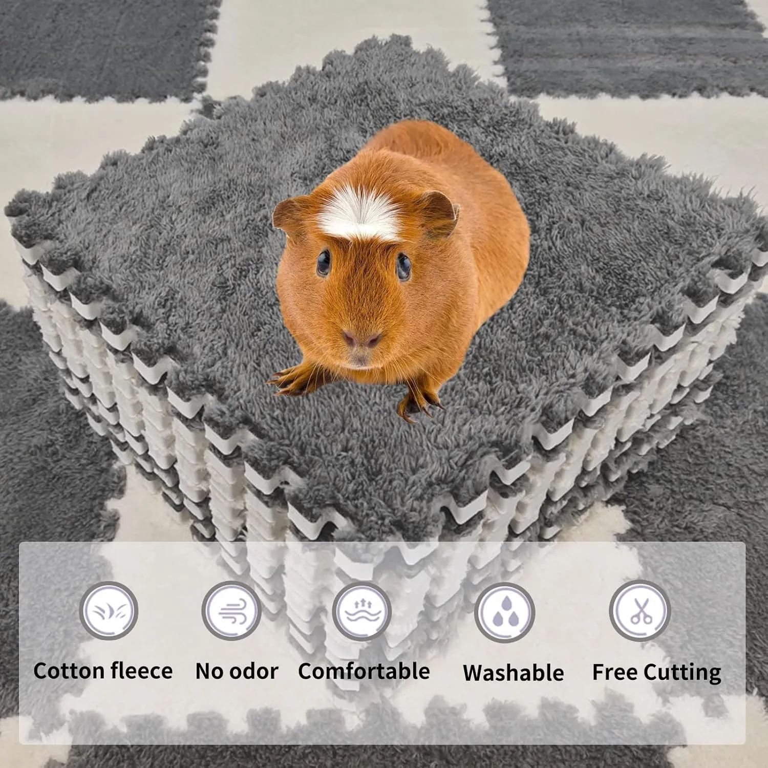 Guinea Pigs Bed Mats, Guinea Pig Fleece Cage Liners, Reusable Rabbit Bedding Liners, Winter Playpen Pad for Bunny, Hedgehog, 10 Piece, 11'' x 11''Grey