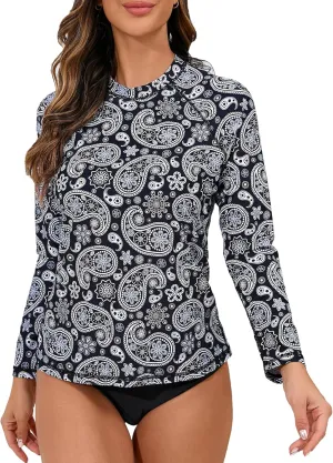 Halcurt Womens Long Sleeve Rash Guard Swim Top with Built in Bra UPF50  Sun Protection Swim Shirts Quick Dry Swimsuit