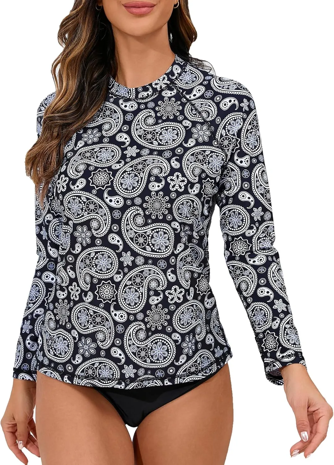 Halcurt Womens Long Sleeve Rash Guard Swim Top with Built in Bra UPF50  Sun Protection Swim Shirts Quick Dry Swimsuit