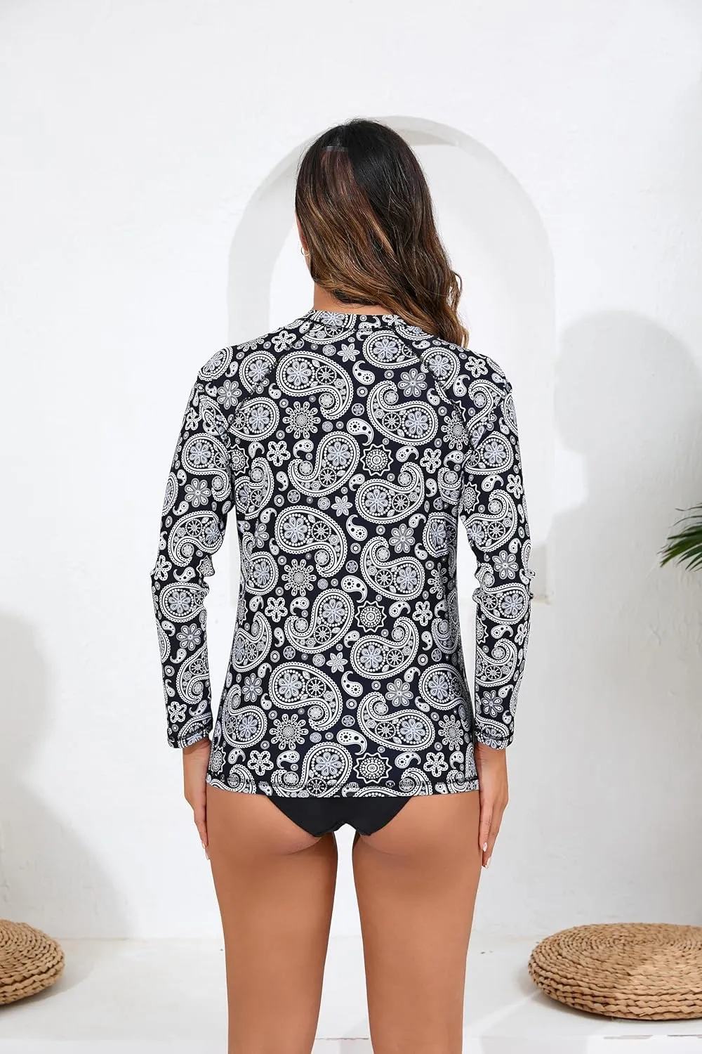 Halcurt Womens Long Sleeve Rash Guard Swim Top with Built in Bra UPF50  Sun Protection Swim Shirts Quick Dry Swimsuit