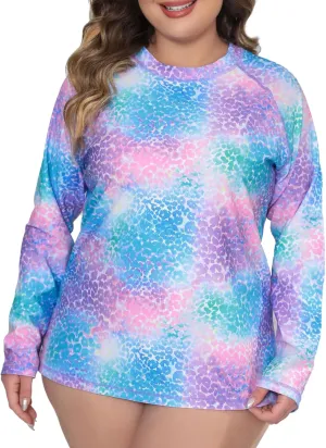 Halcurt Women's Plus Size Long Sleeve Rash Guard Shirts Swim Top UPF50  Sun Protection Loose Fit Quick Dry Swimsuit