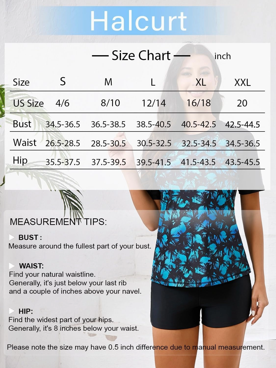 Halcurt Women's Built in Bra Rash Guard UPF 50 Two Piece Swimsuit Shirt and Board Shorts
