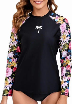 Halcurt Women's Long Sleeve Rash Guard Swim Top UPF50  SPF Sun Protection Swimsuit Quick Dry Bathing Suit