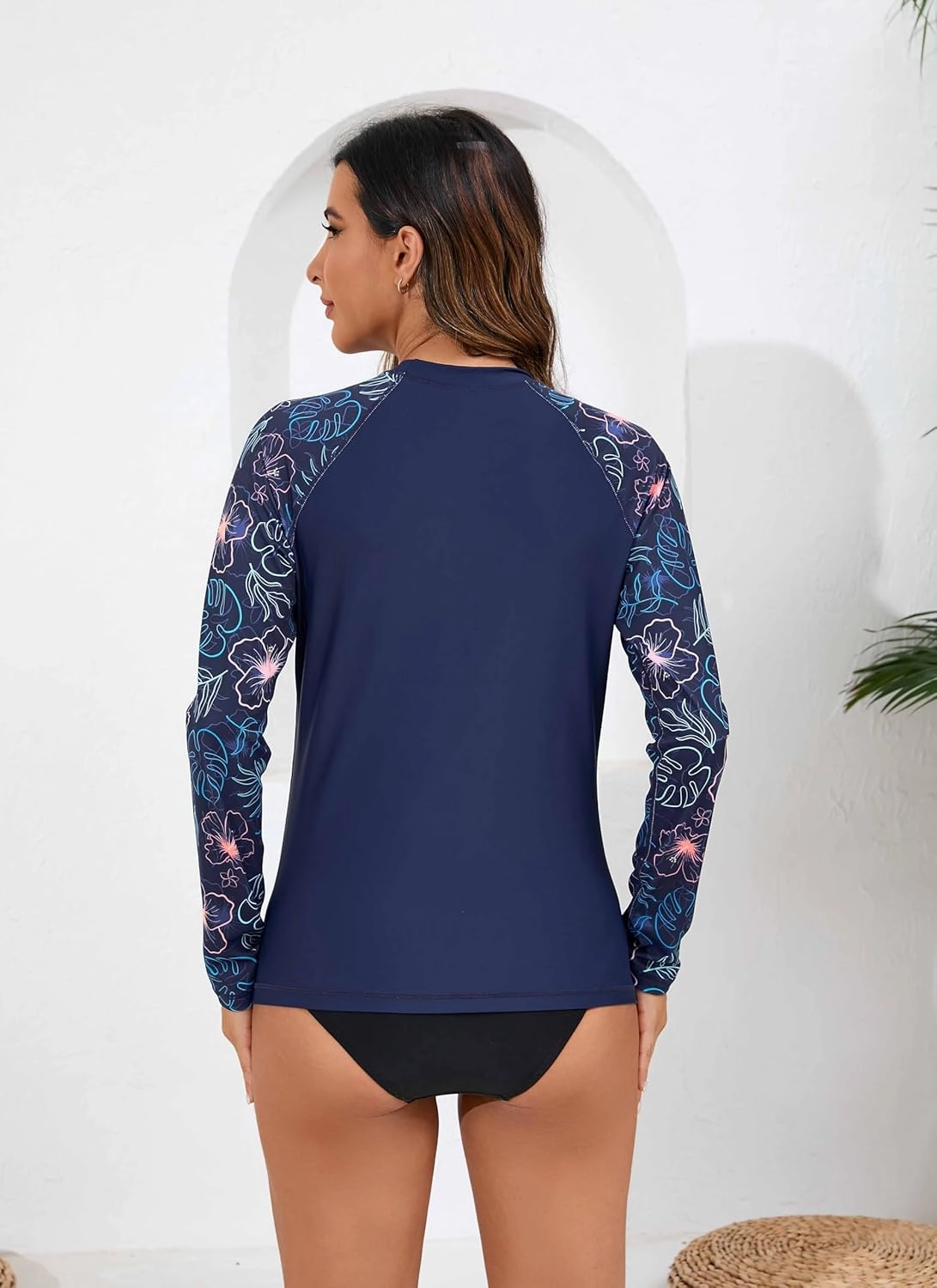 Halcurt Women's Long Sleeve Rash Guard Swim Top UPF50  SPF Sun Protection Swimsuit Quick Dry Bathing Suit
