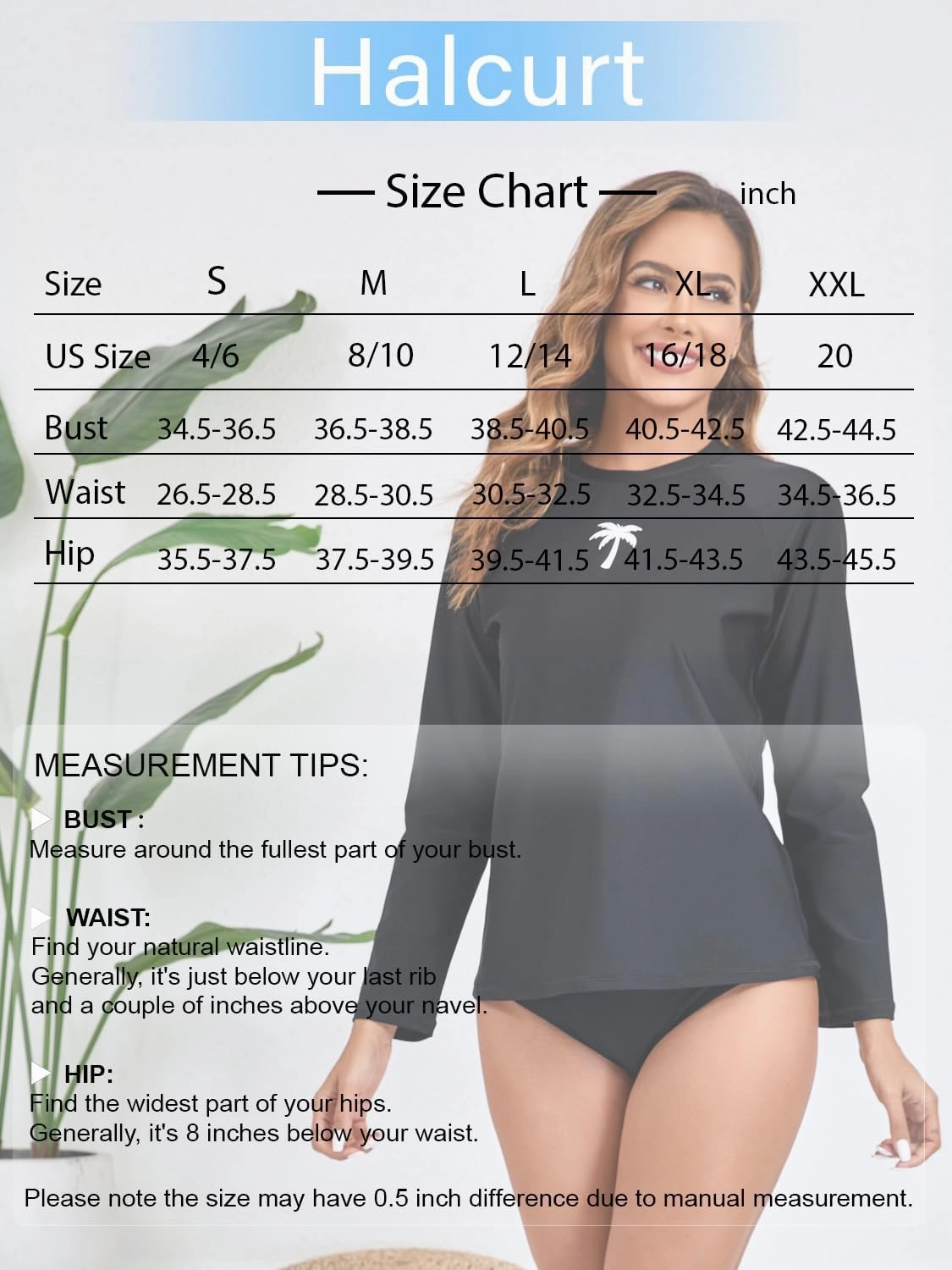 Halcurt Women's Long Sleeve Rash Guard Swim Top UPF50  SPF Sun Protection Swimsuit Quick Dry Bathing Suit