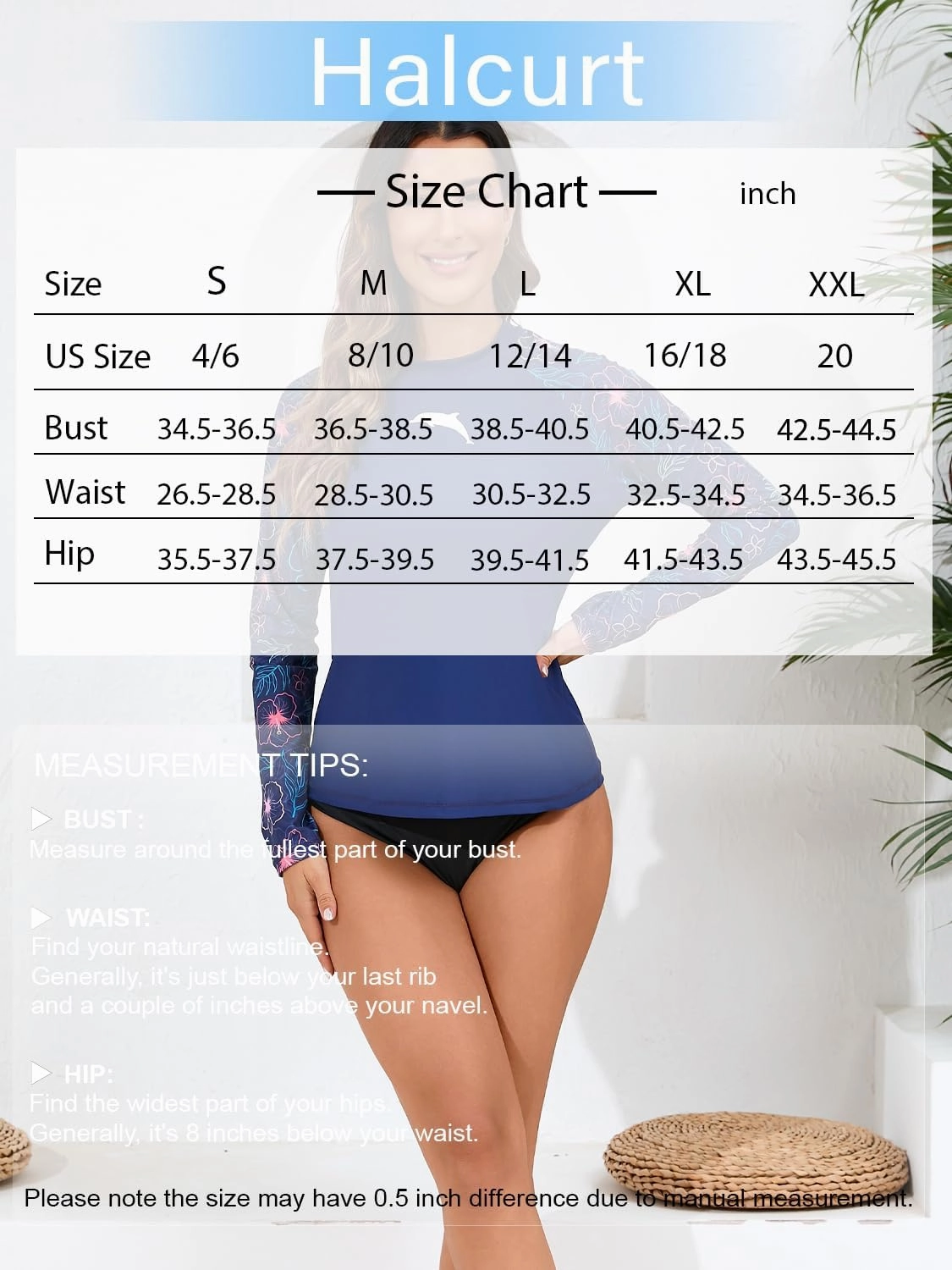 Halcurt Women's Long Sleeve Rash Guard Swim Top UPF50  SPF Sun Protection Swimsuit Quick Dry Bathing Suit
