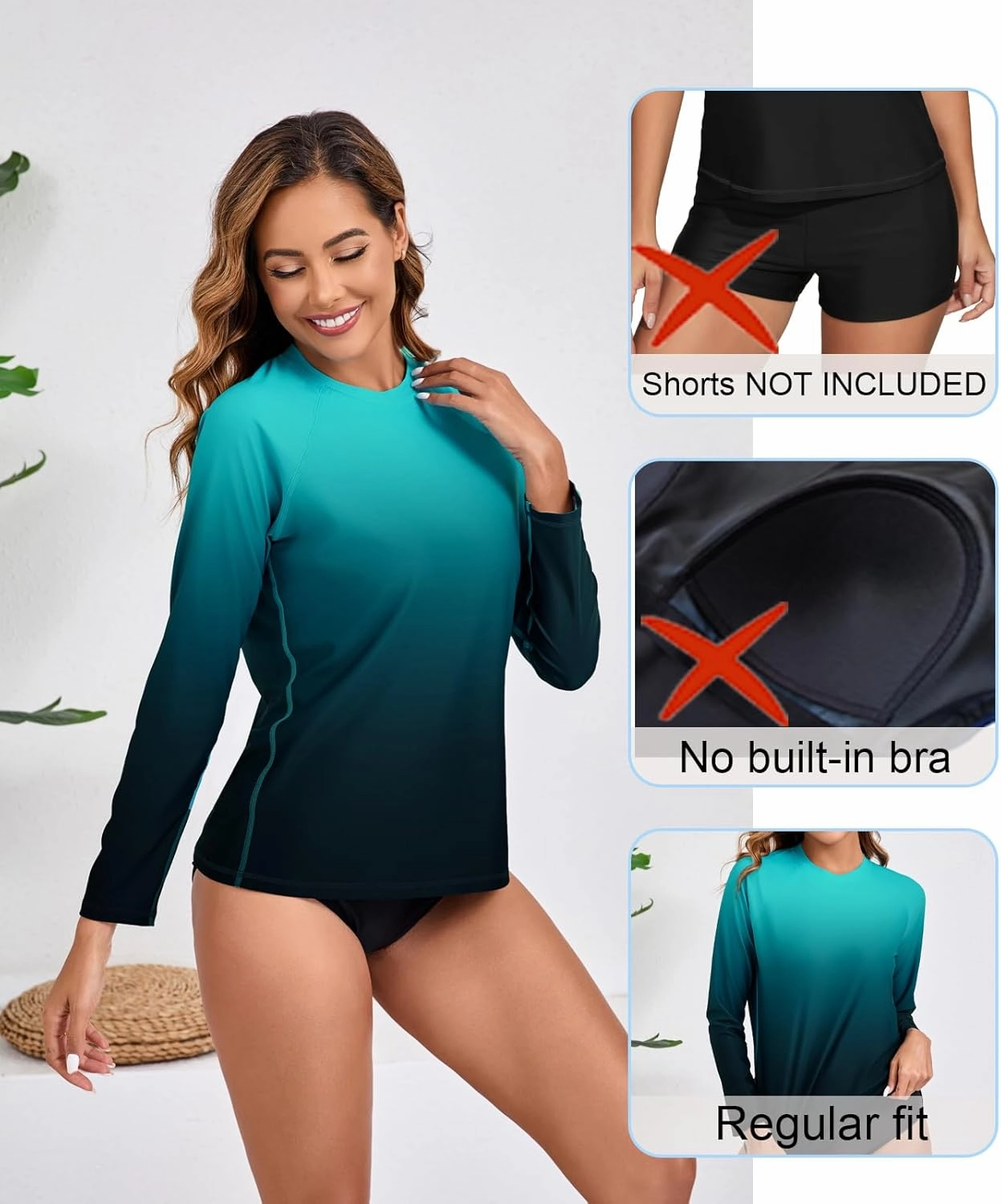 Halcurt Women's Long Sleeve Rash Guard Swim Top UPF50  SPF Sun Protection Swimsuit Quick Dry Bathing Suit