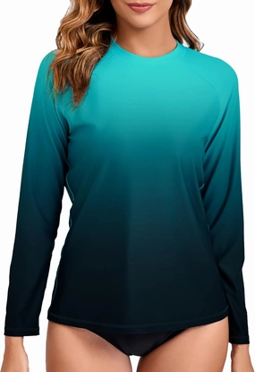 Halcurt Women's Long Sleeve Rash Guard Swim Top UPF50  SPF Sun Protection Swimsuit Quick Dry Bathing Suit