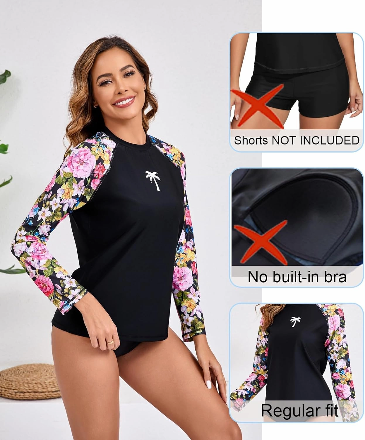 Halcurt Women's Long Sleeve Rash Guard Swim Top UPF50  SPF Sun Protection Swimsuit Quick Dry Bathing Suit