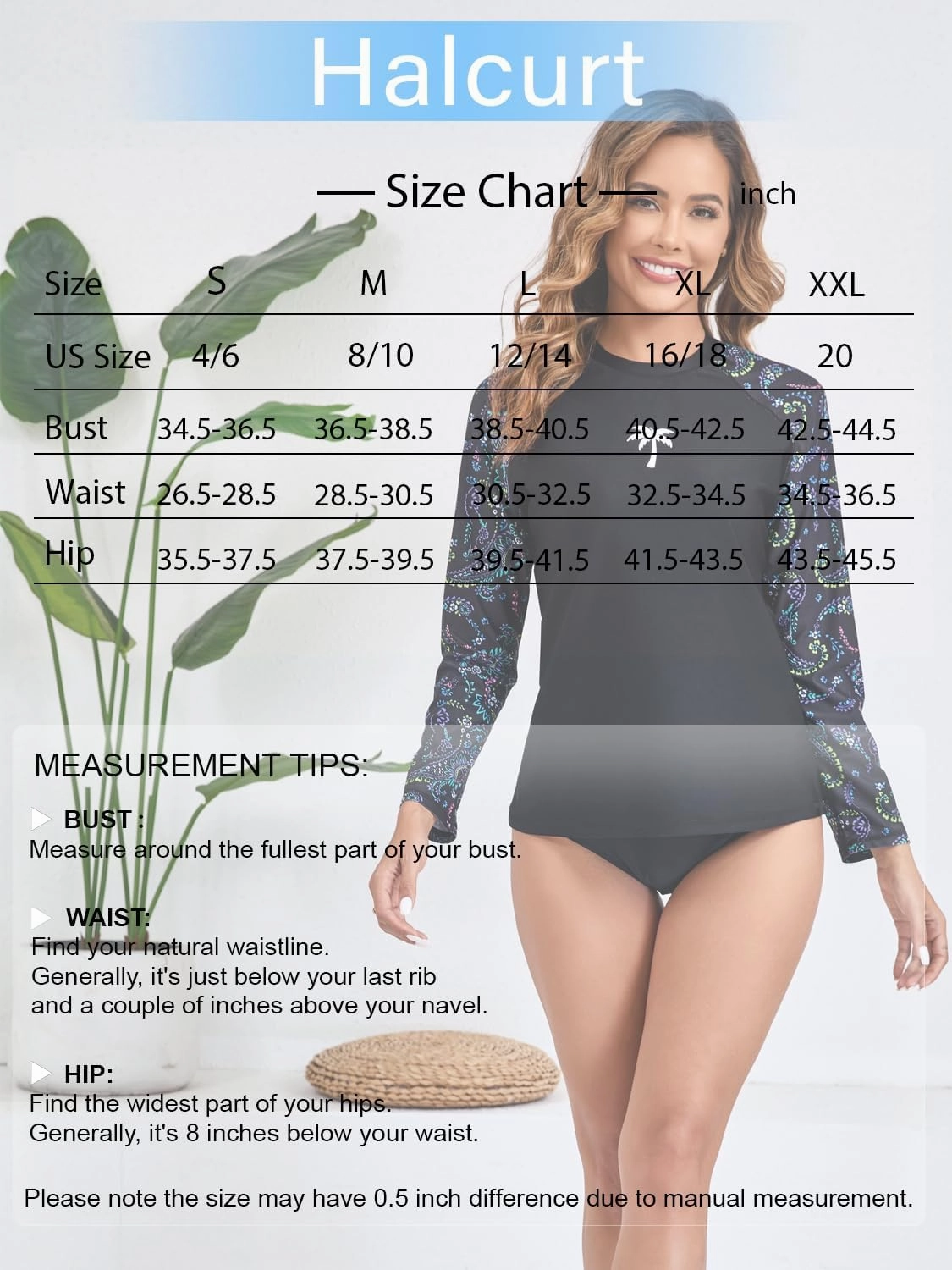 Halcurt Women's Long Sleeve Rash Guard Swim Top UPF50  SPF Sun Protection Swimsuit Quick Dry Bathing Suit