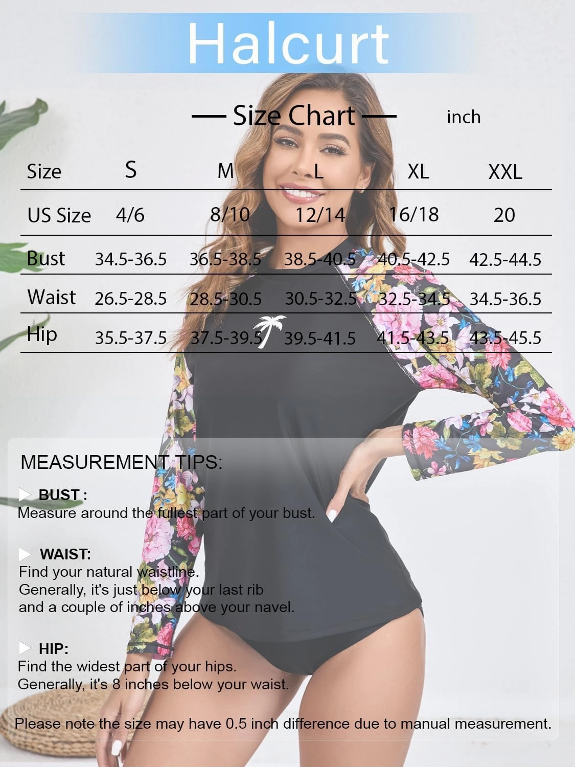 Halcurt Women's Long Sleeve Rash Guard Swim Top UPF50  SPF Sun Protection Swimsuit Quick Dry Bathing Suit