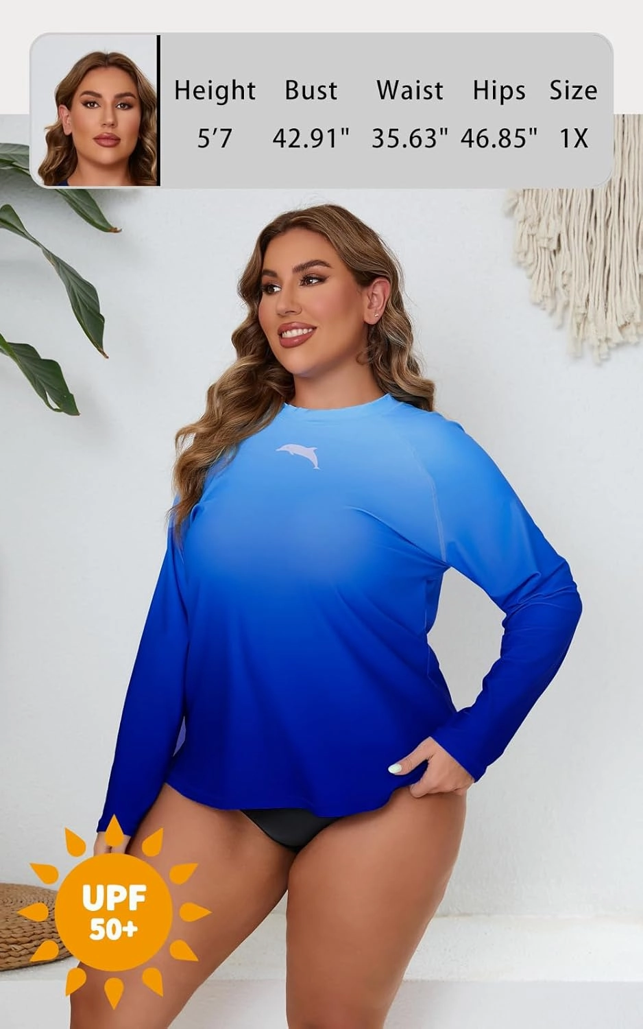 Halcurt Women's Plus Size Long Sleeve Rash Guard Shirts Swim Top UPF50  Sun Protection Loose Fit Quick Dry Swimsuit