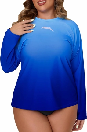 Halcurt Women's Plus Size Long Sleeve Rash Guard Shirts Swim Top UPF50  Sun Protection Loose Fit Quick Dry Swimsuit