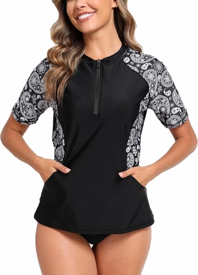 Halcurt Women's Short Sleeve Rash Guard Swimsuit Top Swim Shirt Only Swim Tee UPF50  Quick Dry Swimsuit