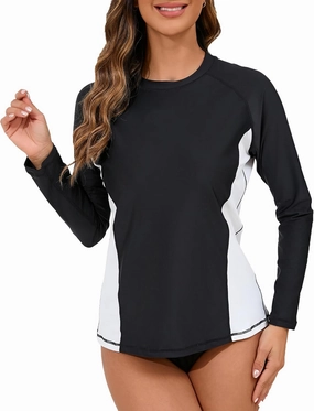 Halcurt Womens Long Sleeve Rash Guard Swim Top with Built in Bra UPF50  Sun Protection Swim Shirts Quick Dry Swimsuit