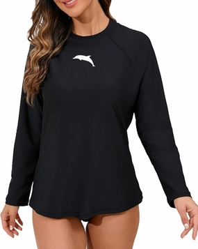 Halcurt Womens Long Sleeve Rash Guard Swim Top with Built in Bra UPF50  Sun Protection Swim Shirts Quick Dry Swimsuit