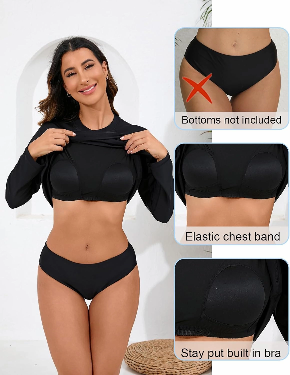 Halcurt Womens Long Sleeve Rash Guard Swim Top with Built in Bra UPF50  Sun Protection Swim Shirts Quick Dry Swimsuit