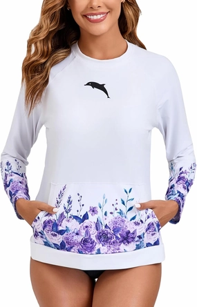 Halcurt Womens Long Sleeve Rash Guard Swim Top with Built in Bra UPF50  Sun Protection Swim Shirts Quick Dry Swimsuit