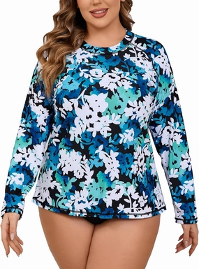 Halcurt Womens Plus Size Long Sleeve Rash Guard Swim Top with Built in Bra Loose Fit UPF50  Sun Protection Swimsuit