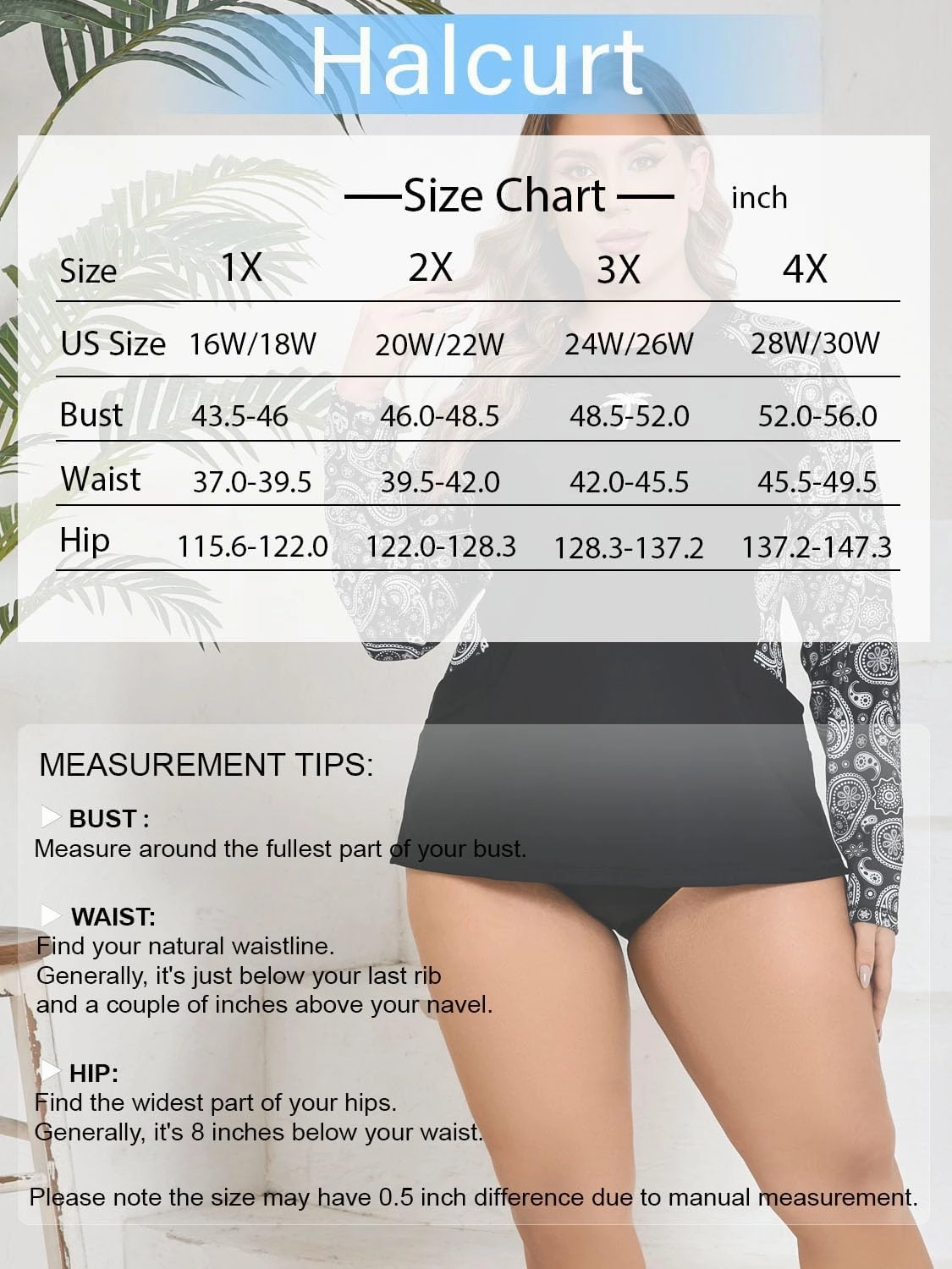 Halcurt Womens Plus Size Long Sleeve Rash Guard Swim Top with Built in Bra Loose Fit UPF50  Sun Protection Swimsuit