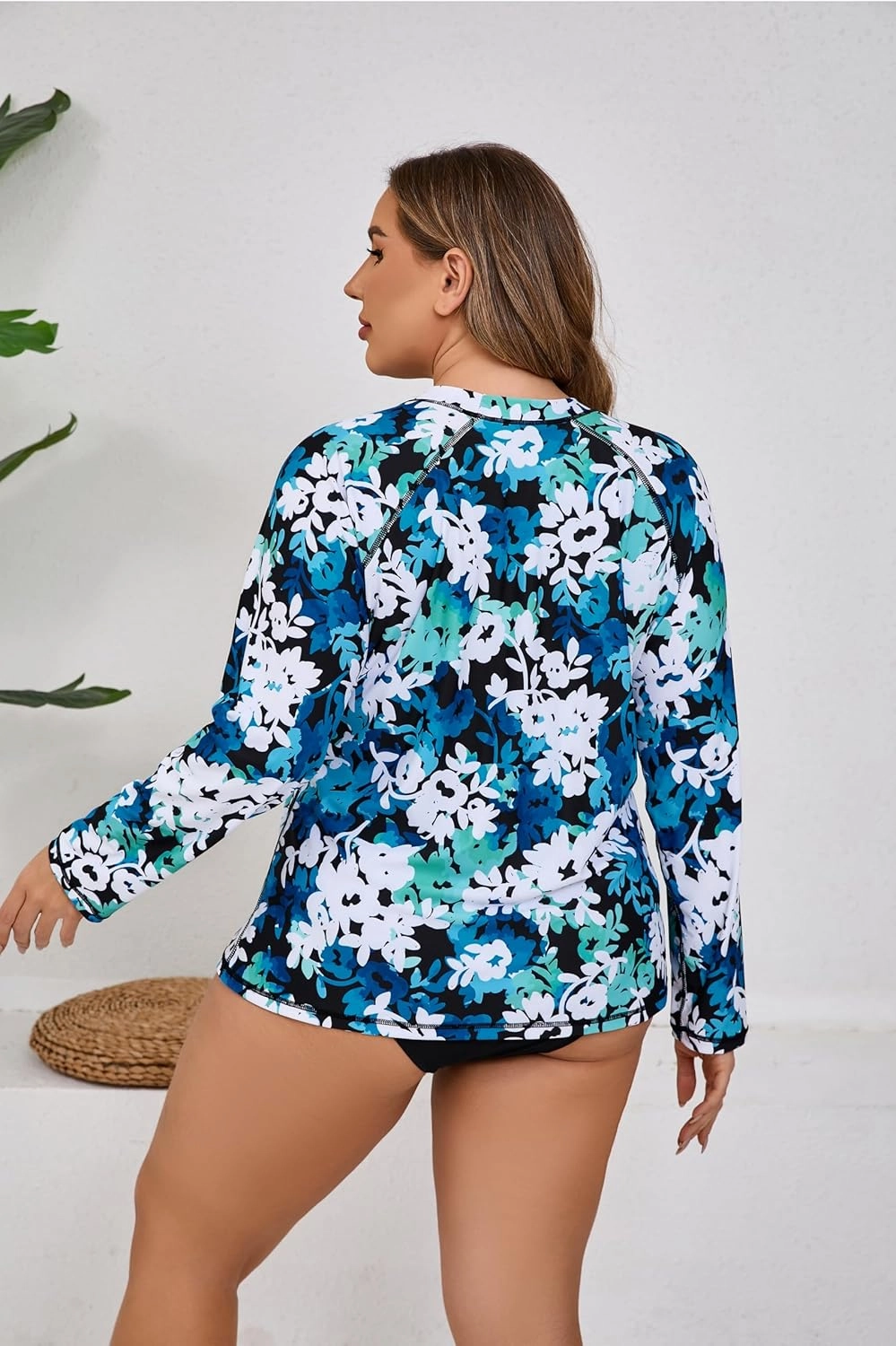Halcurt Womens Plus Size Long Sleeve Rash Guard Swim Top with Built in Bra Loose Fit UPF50  Sun Protection Swimsuit