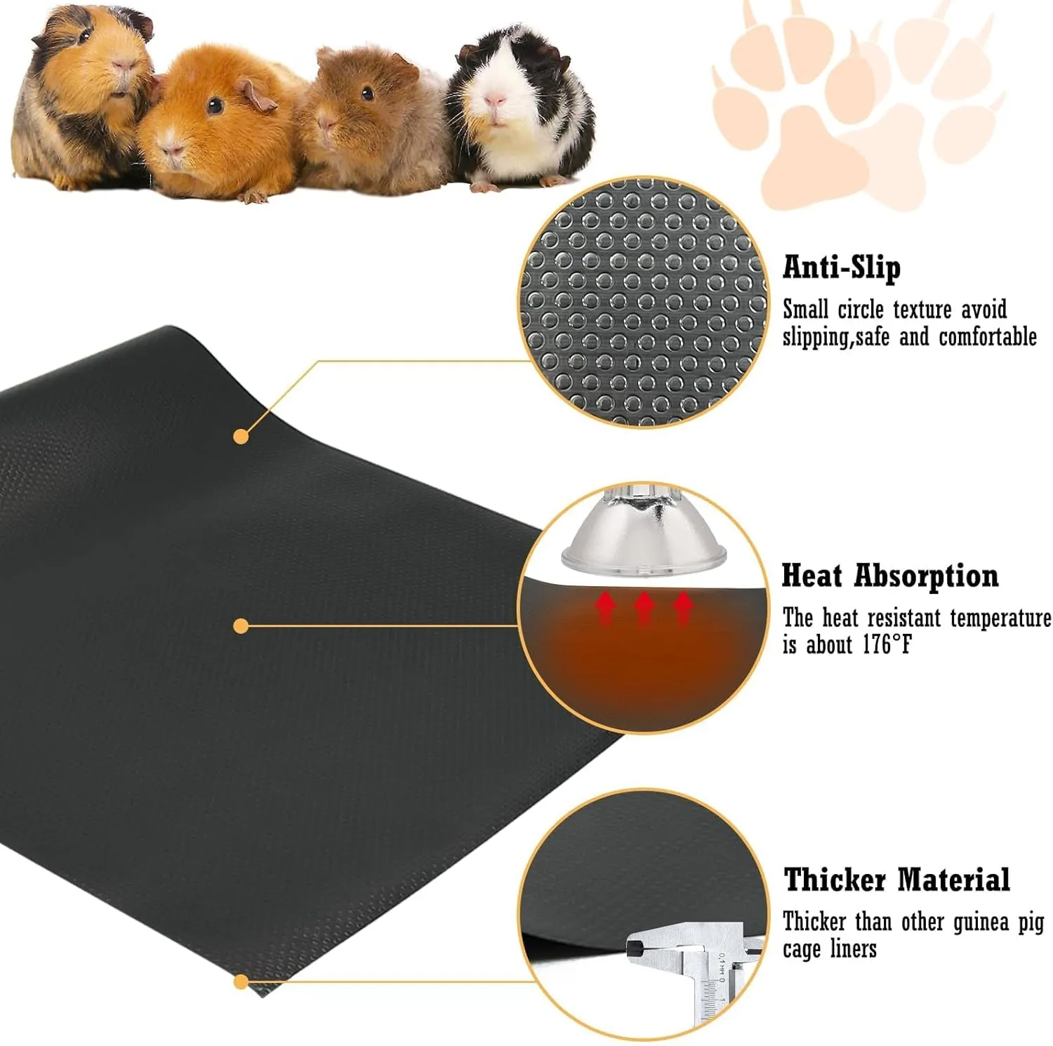 Hamiledyi Guinea Pig Cage Liner Reusable Guinea Pig Bedding Easily Cut to Suit Cage Washable and Anti Slip Guinea Pig Pee Pads for Small Animal Hamster Rat Rabbit Chinchillas (24" x 118" Black)
