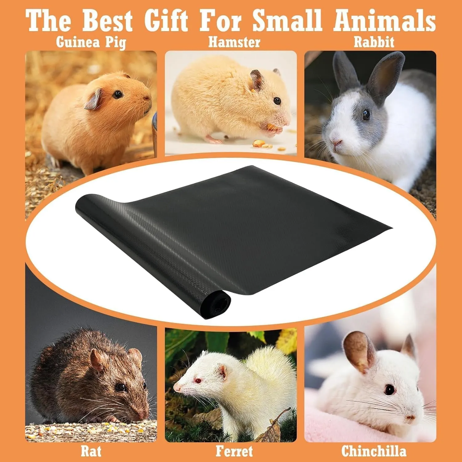 Hamiledyi Guinea Pig Cage Liner Reusable Guinea Pig Bedding Easily Cut to Suit Cage Washable and Anti Slip Guinea Pig Pee Pads for Small Animal Hamster Rat Rabbit Chinchillas (24" x 118" Black)