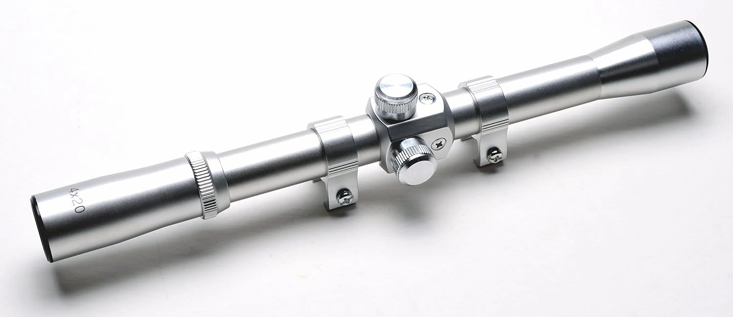 Hammers Rimfire 22 Rifle Scope 4X20 with Dovetail Ring Brushed Silver Chrome Finish