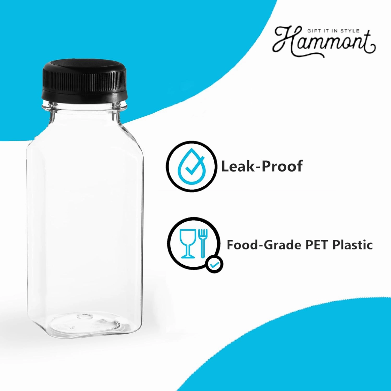 Hammont Plastic Bottles with Caps - Clear PET Iced Coffee & Juice Bottles, Pack of 24 - Reusable Juicing Bottle - Ideal for Cold Drinks (20oz)