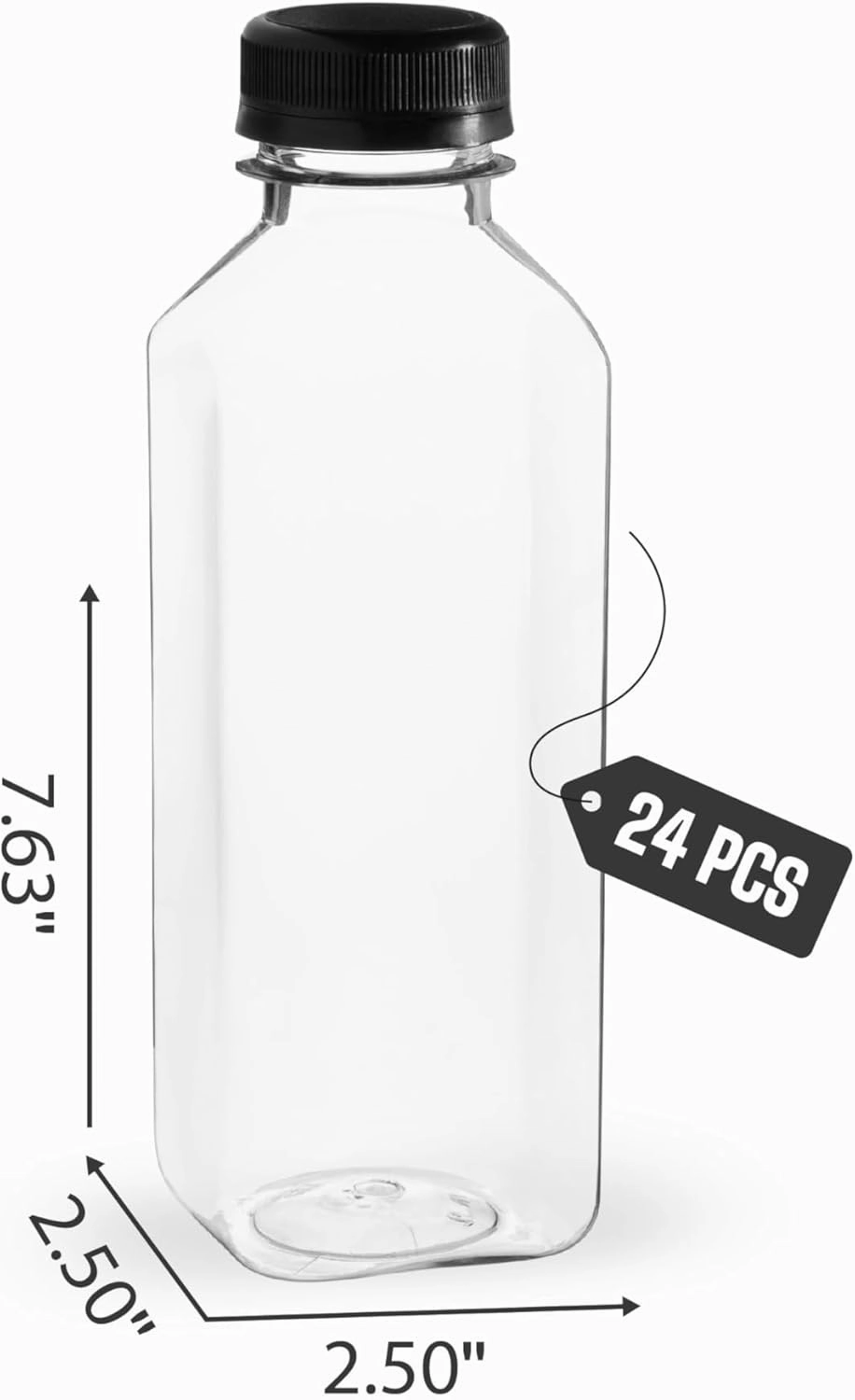 Hammont Plastic Bottles with Caps - Clear PET Iced Coffee & Juice Bottles, Pack of 24 - Reusable Juicing Bottle - Ideal for Cold Drinks (20oz)