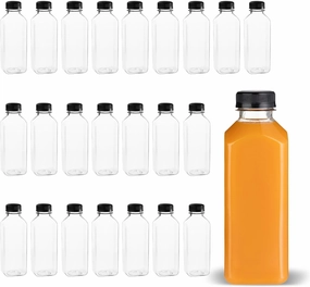 Hammont Plastic Bottles with Caps - Clear PET Iced Coffee & Juice Bottles, Pack of 24 - Reusable Juicing Bottle - Ideal for Cold Drinks (20oz)