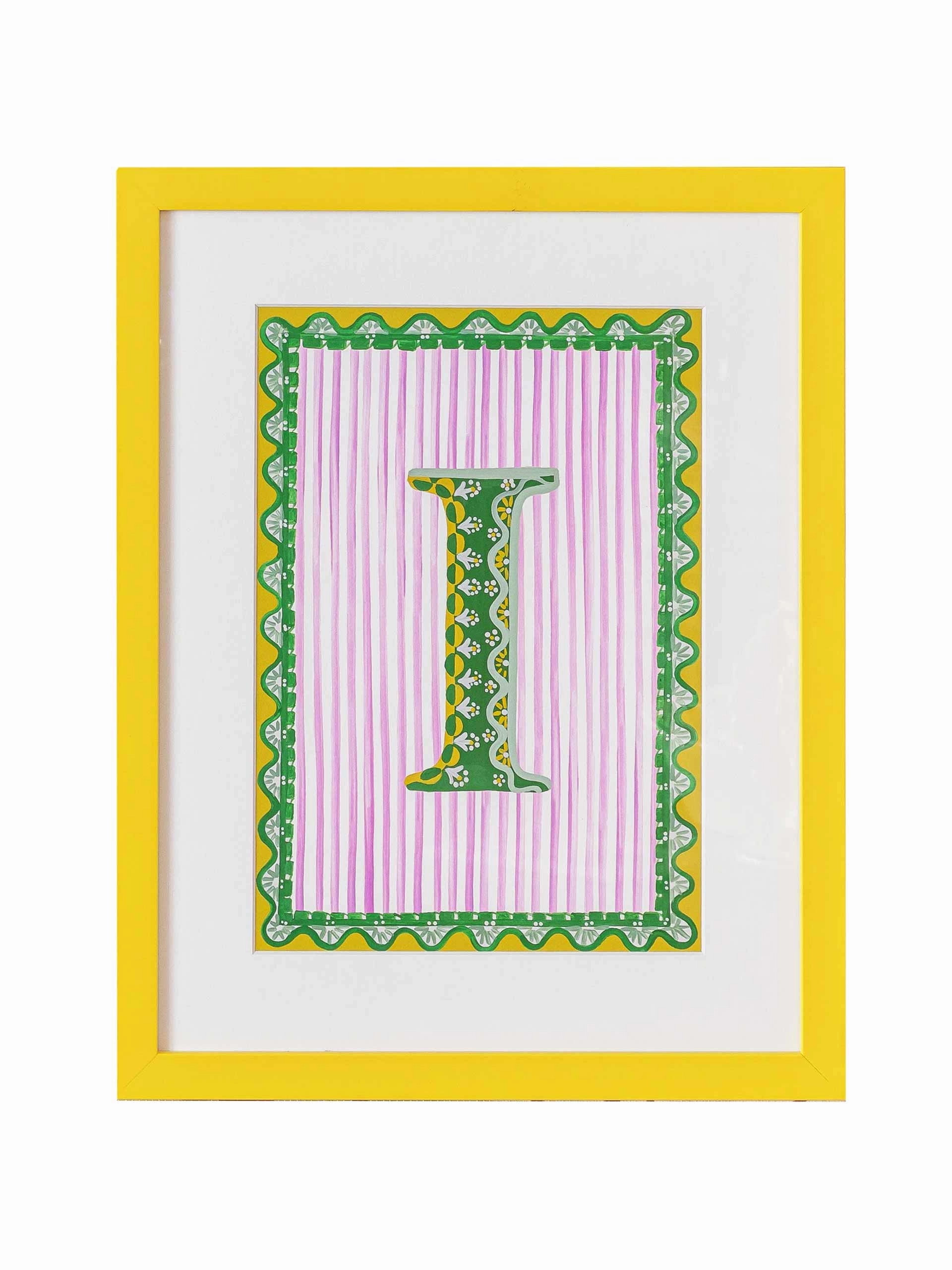 Hand-painted, framed alphabet letters