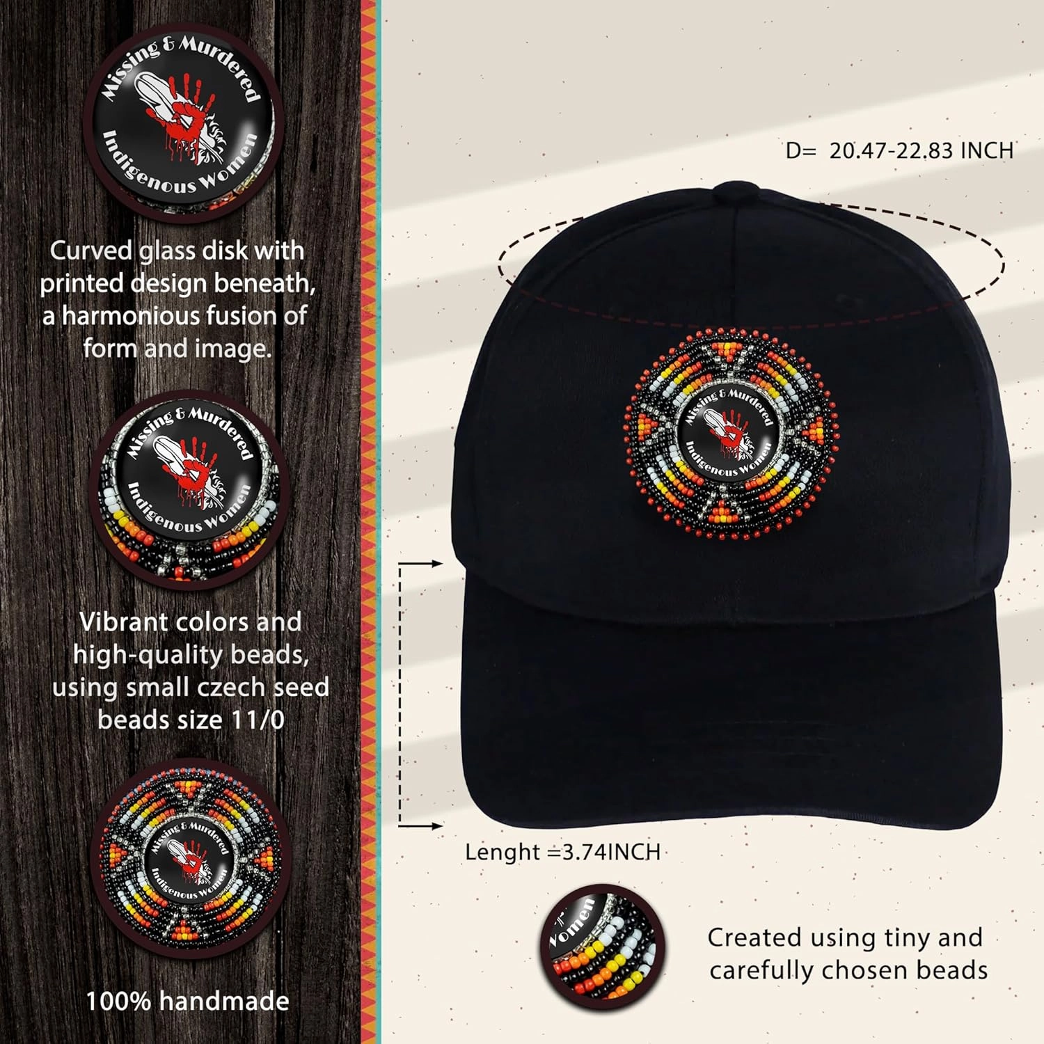 Handmade Baseball Cap for Men Women Native American Patch with No Brim/Brim Beaded Colorful Cotton Cap Unisex