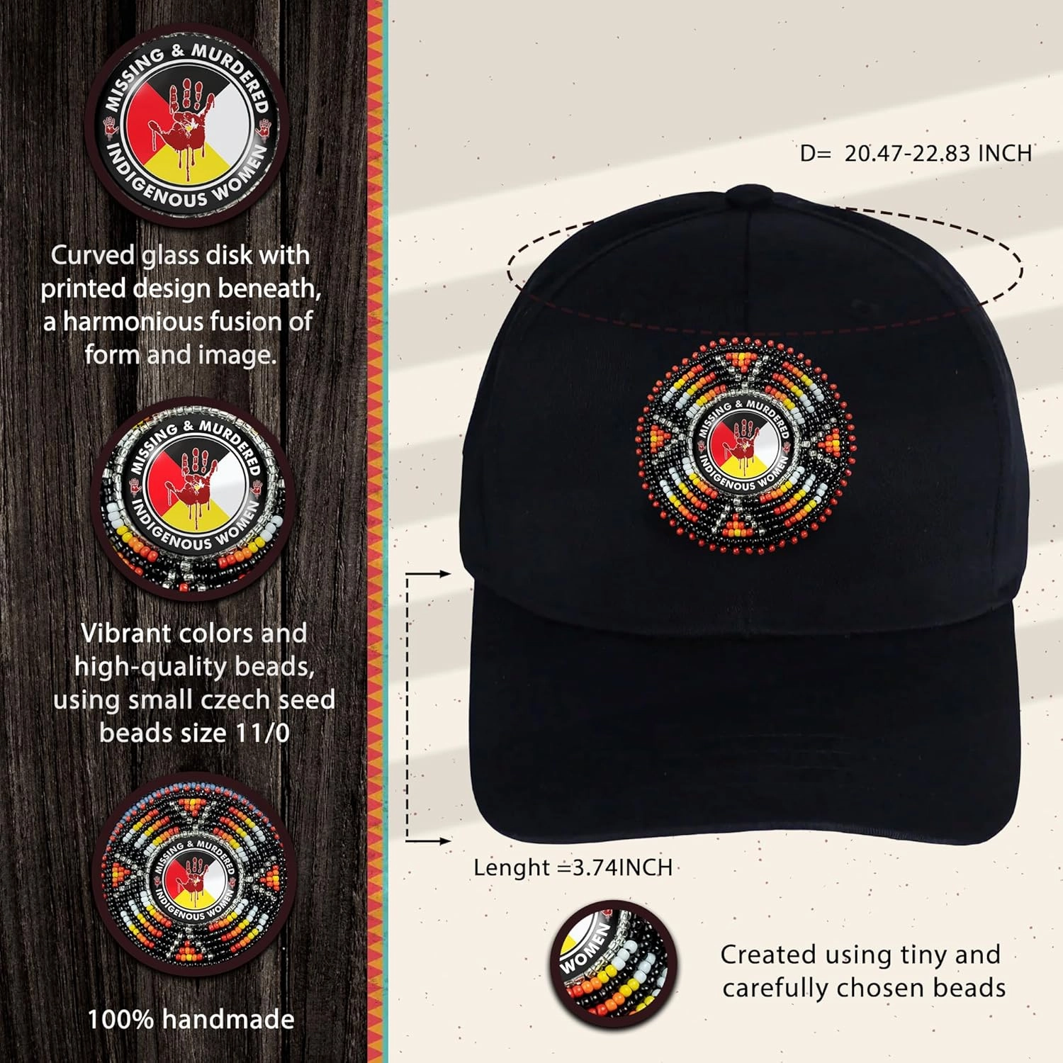 Handmade Baseball Cap for Men Women Native American Patch with No Brim/Brim Beaded Colorful Cotton Cap Unisex